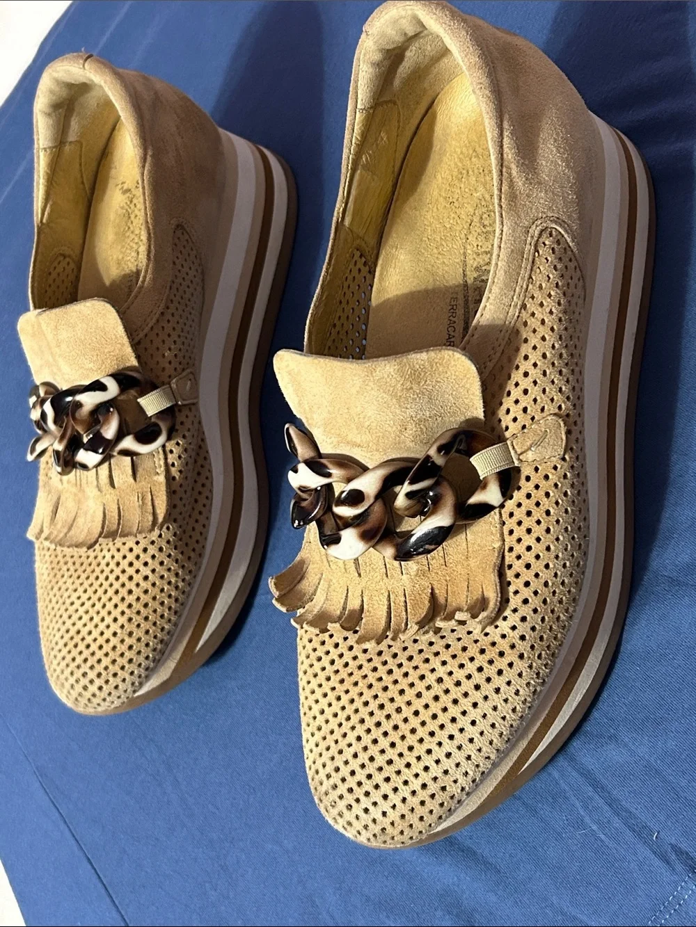 Women’s “Softwaves Cadie Camel Velour” slip-on platform sneakers